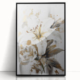 Framed abstract floral wall art design with vibrant colors in a sleek black frame, perfect for modern home decor and enhancing interior aesthetics.