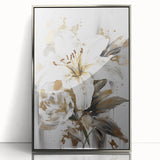Framed wall art featuring an abstract floral design in vibrant colors with a sleek silver frame, adding a modern touch to home decor.