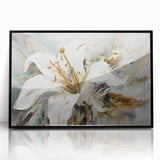 Framed abstract floral wall art showcasing vibrant colors and intricate designs, set against a sleek black frame for a modern touch.
