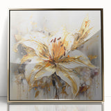 Framed abstract floral wall art design showcasing vibrant colors and gold accents, perfect for modern home decor or office settings.