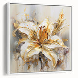 Framed abstract floral wall art design showcasing vibrant colors and elegant shapes, set against a white background for a modern touch.