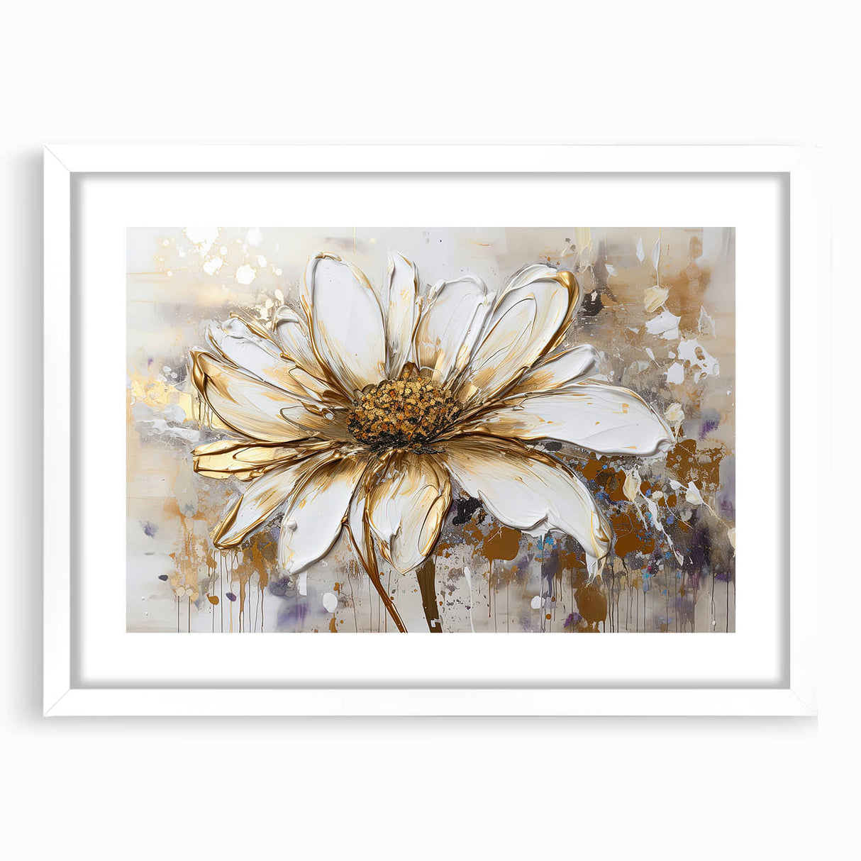 Abstract floral wall art print in a white frame, showcasing vibrant colors and intricate designs, perfect for modern home decor.