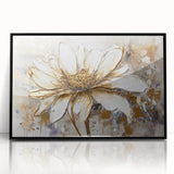 Framed wall art featuring an abstract floral design in vibrant colors, set in a sleek black frame, perfect for modern home decor.