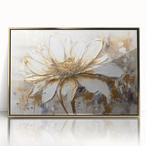 Framed abstract floral wall art in gold tones, showcasing elegant patterns with a modern design suitable for home decor.