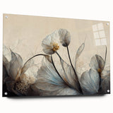 Abstract floral wall art collection displayed in a side view, showcasing vibrant colors and acrylic glass finish, pinned for presentation.