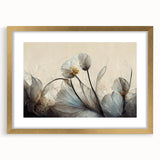 Framed abstract floral wall art featuring vibrant colors and gold accents, designed to enhance modern home decor.