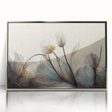 Framed abstract floral wall art design in silver acrylic, showcasing vibrant colors and intricate patterns, ideal for modern home decor.