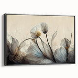Framed abstract floral wall art in vibrant colors, showcasing intricate designs on a black background, ideal for modern home decor.