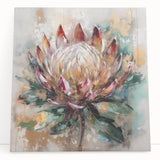 Colorful abstract floral wall art canvas print showcasing vibrant hues of pink, blue, and green, ideal for modern home decor.