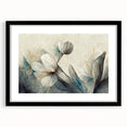 Framed abstract floral wall art design showcasing vibrant colors and intricate patterns, presented in a sleek black frame with a mat.