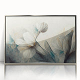 Framed abstract floral wall art design showcasing vibrant colors in a modern silver frame, perfect for enhancing contemporary decor.