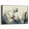 Framed abstract floral wall art design showcasing vibrant colors and intricate patterns, viewed from the side against a neutral backdrop.