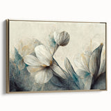 Framed abstract floral wall art featuring vibrant colors and a gold frame, showcasing a modern design perfect for contemporary decor.