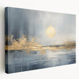 Stretched canvas artwork showcasing an abstract landscape design with vibrant colors and textured brush strokes, ideal for modern home decor.