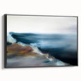 Framed abstract landscape wall art in a sleek black frame, showcasing vibrant colors and textured patterns, perfect for modern decor.