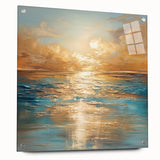 Acrylic glass wall art featuring an abstract landscape design in vibrant colors, displayed in a side view with mounting pins for easy installation.