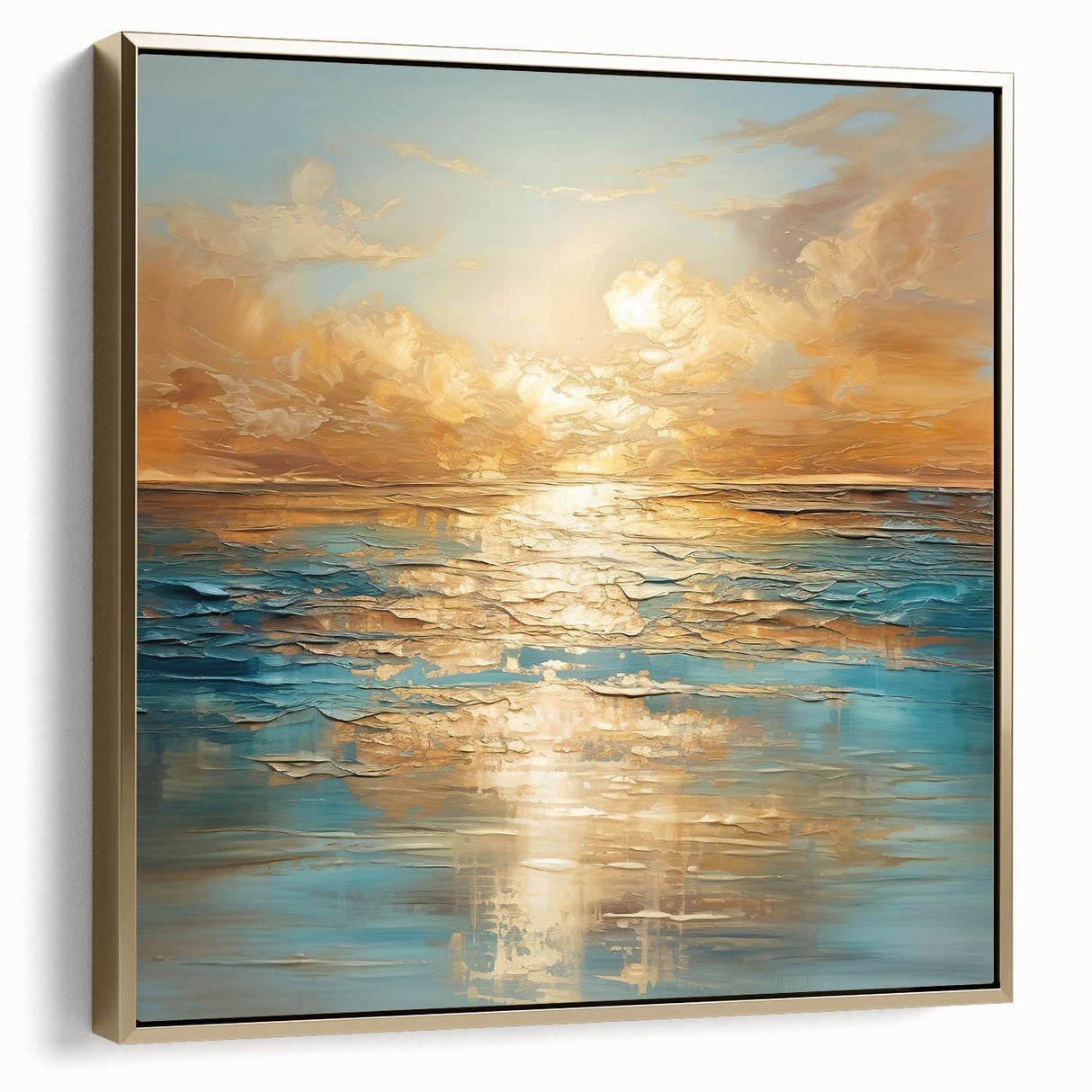 Framed abstract landscape wall art showcasing a gold-accented design, offering a modern touch to home decor with a vibrant color palette.