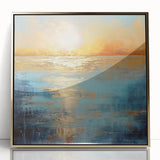 Framed abstract landscape wall art featuring vibrant colors and fluid designs, showcased in a sleek gold frame for an elegant display.