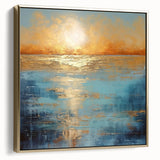 Framed canvas wall art showcasing an abstract landscape design with gold accents, viewed from the side, perfect for modern decor.