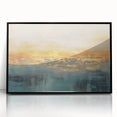 Framed abstract landscape wall art design featuring vibrant colors and dynamic shapes, showcased in a sleek black frame for modern decor.