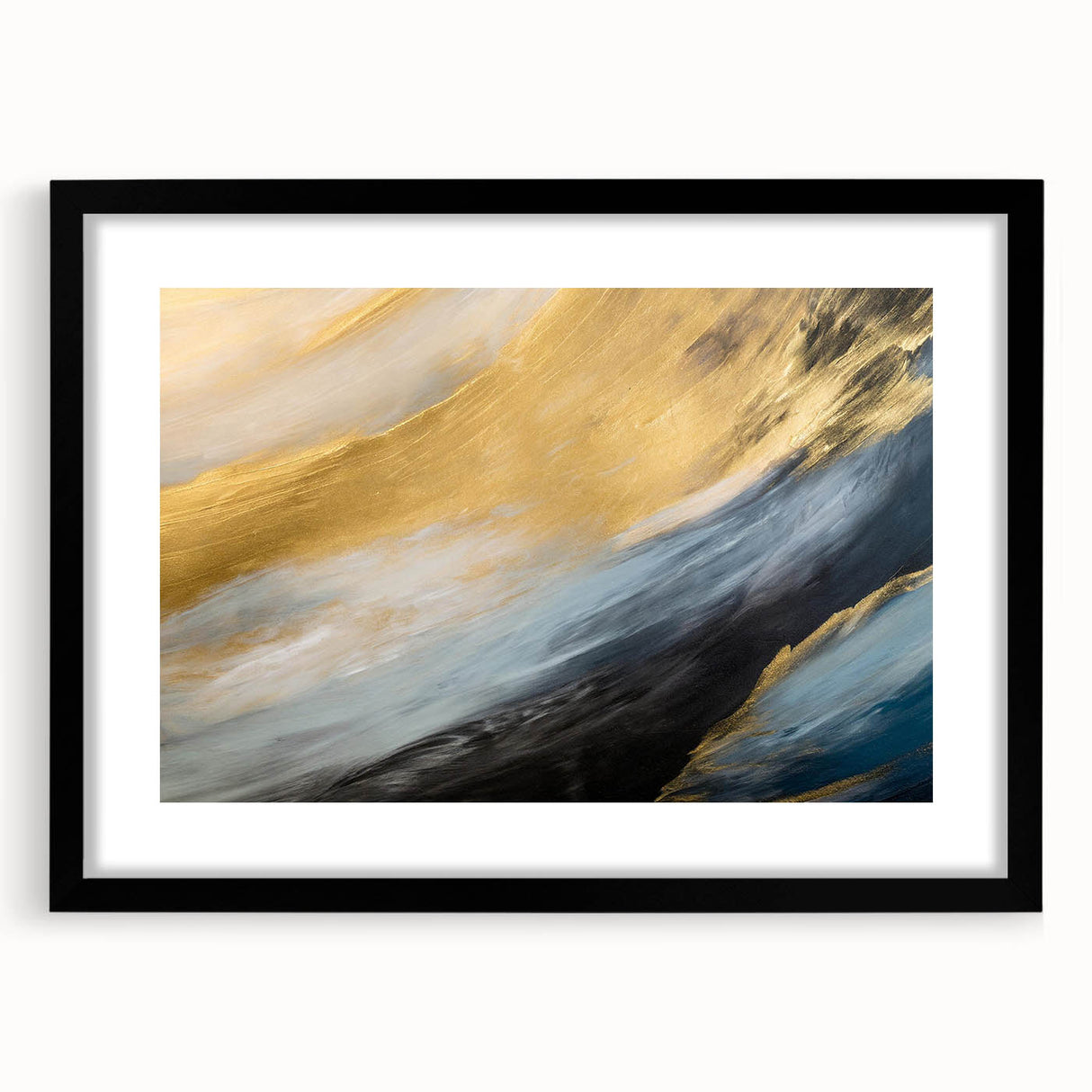 Framed abstract landscape wall art in a sleek black frame, showcasing vibrant colors and textured details, perfect for modern decor.