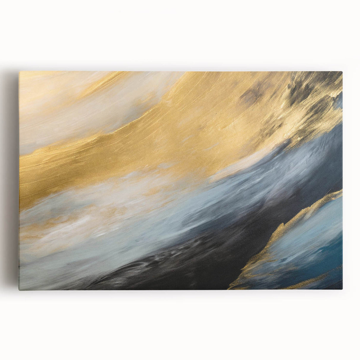 Abstract landscape wall art collection on stretched canvas, showcasing vibrant colors and fluid shapes, perfect for modern home decor.