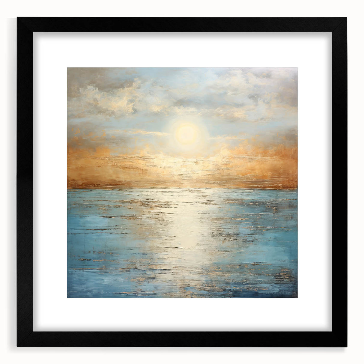 Framed abstract landscape wall art design showcasing vibrant colors and fluid patterns, elegantly presented with a black mat for added depth.