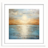 Framed abstract landscape wall art in a white mat and frame, featuring soft earth tones and serene mountain scenery, perfect for modern decor.