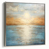 Framed abstract landscape wall art collection showcasing a serene design in soft colors, featuring a stylish silver frame and side view.