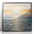 Framed abstract landscape wall art featuring vibrant colors and fluid designs, set in a sleek black frame, ideal for modern decor.