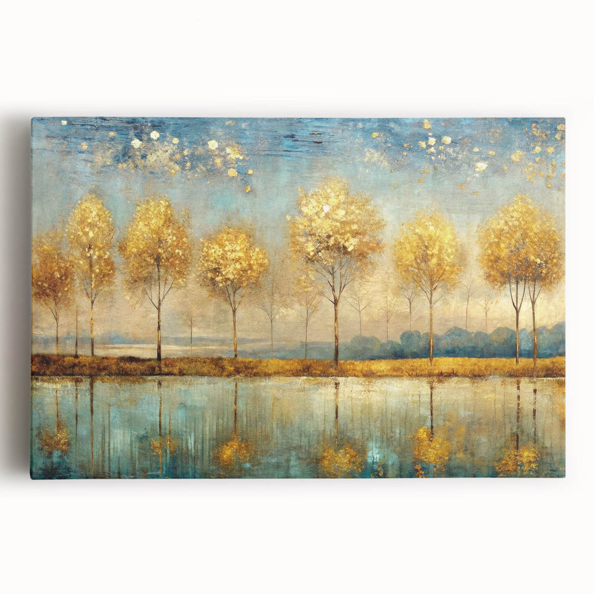 Colorful abstract landscape wall art on stretched canvas, showcasing vibrant hues and fluid shapes, perfect for modern home decor.