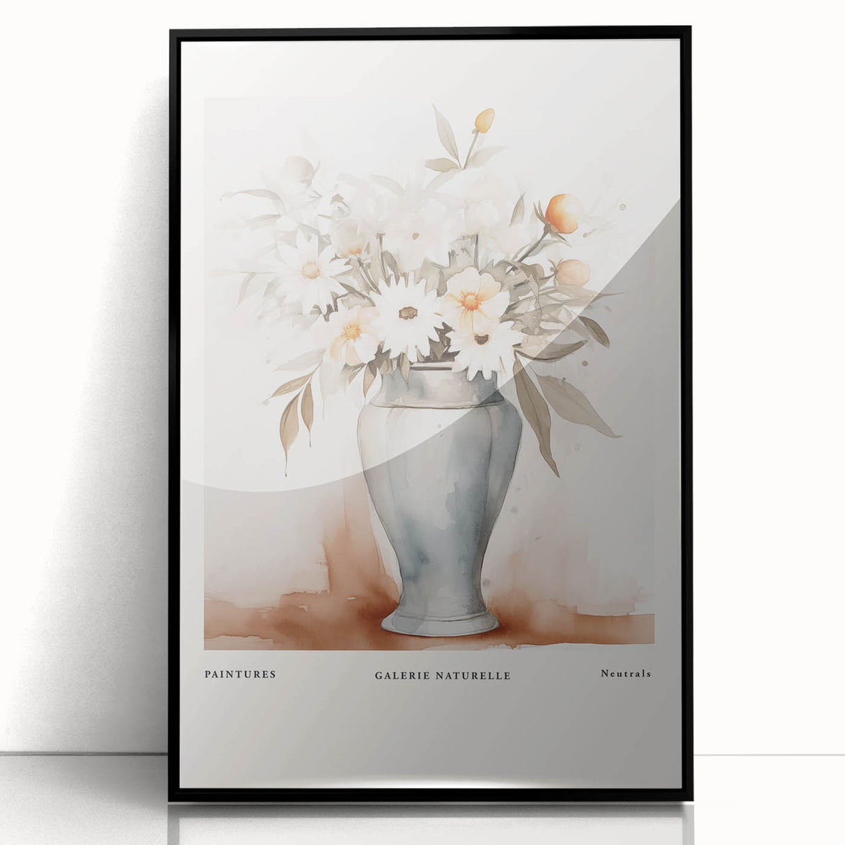 Framed abstract minimalist wall art design with sleek black accents, showcasing unique shapes and a modern aesthetic in a gallery setting.
