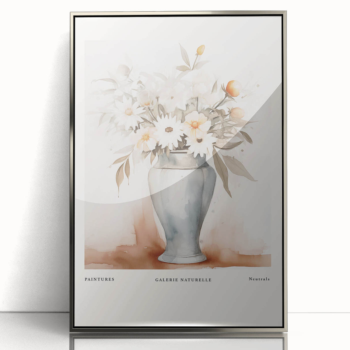 Framed abstract minimalist wall art design showcasing a silver acrylic front with smooth lines and subtle geometric shapes, ideal for modern decor.