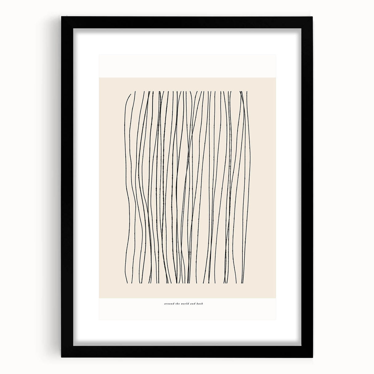 Framed abstract minimalist wall art design showcasing geometric shapes in soft tones, set against a sleek black frame for modern decor.