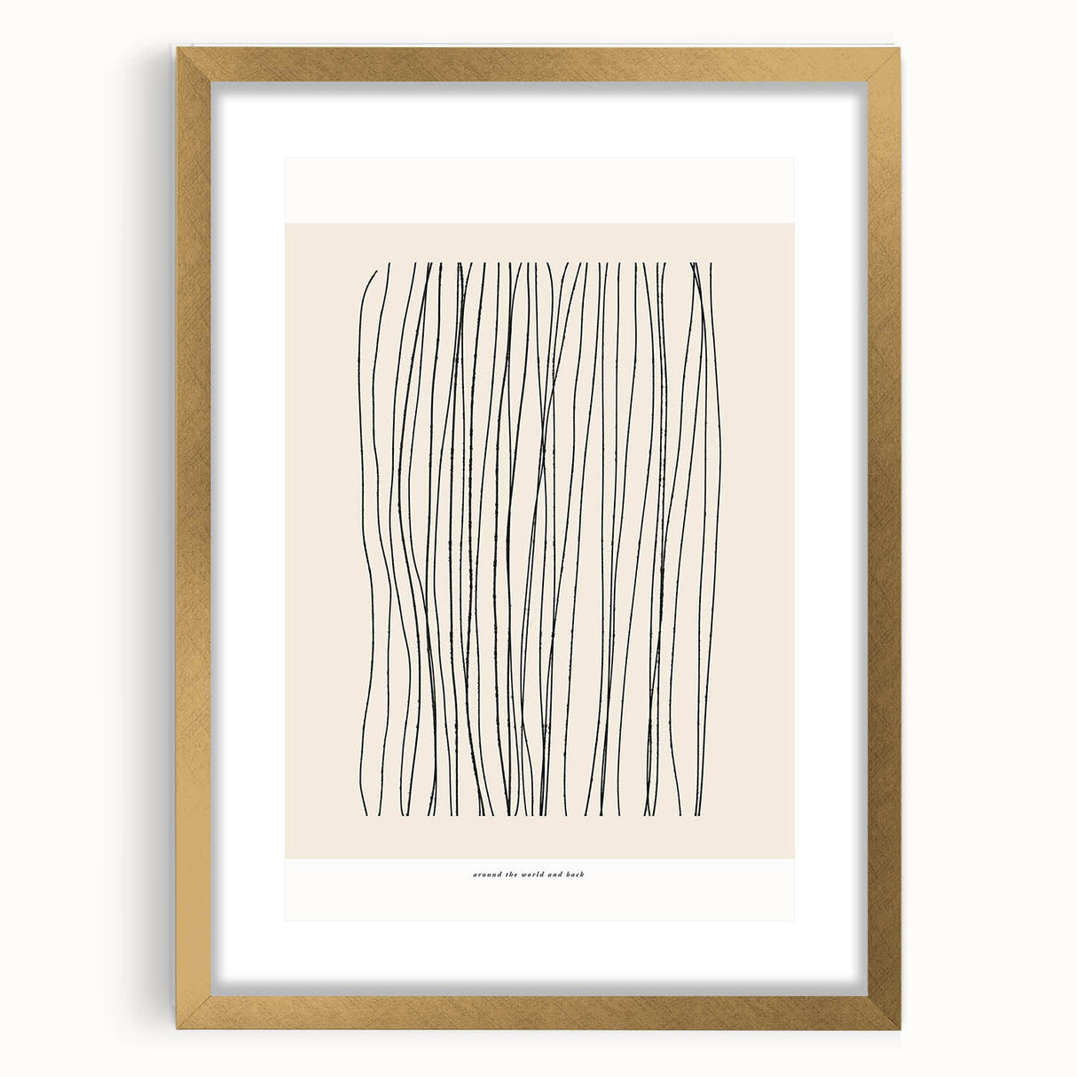 Framed abstract minimalist wall art design featuring geometric shapes in soft tones, elegantly displayed with a gold mat, perfect for modern decor.