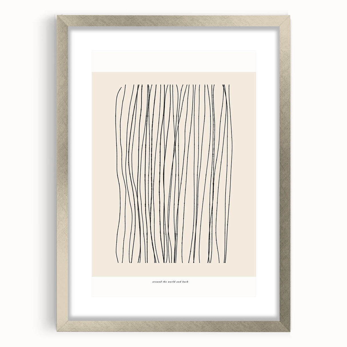 Minimalist wall art collection featuring abstract designs in a silver frame with a mat, highlighting modern aesthetics and clean lines.