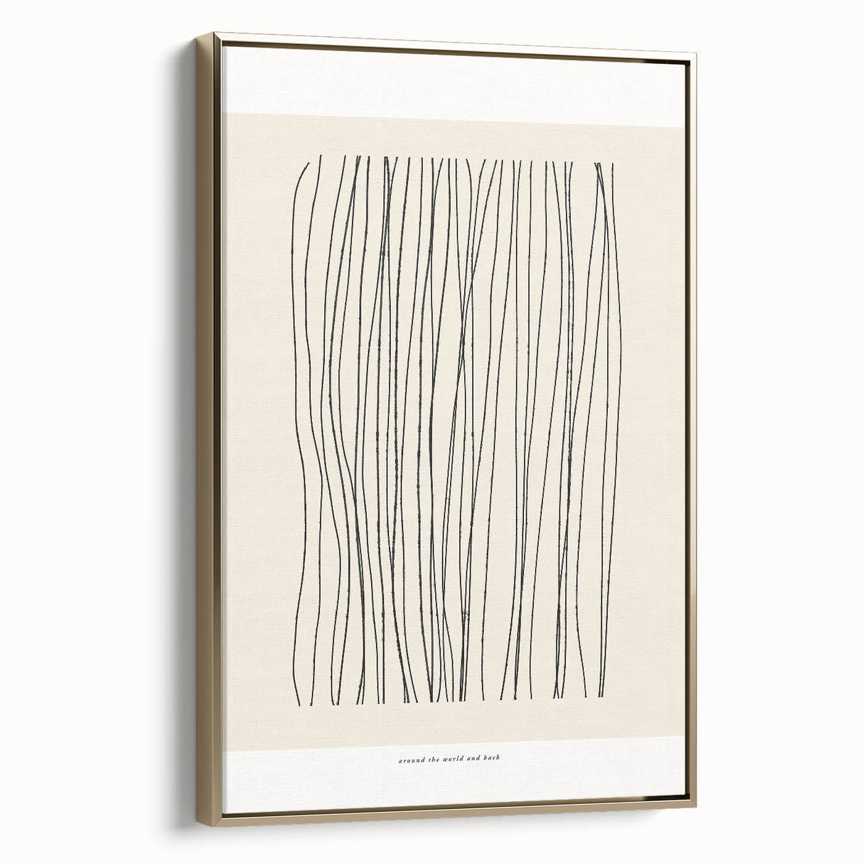 Framed minimalist wall art collection displaying elegant abstract designs in gold tones, showcasing a contemporary side view against a neutral background.