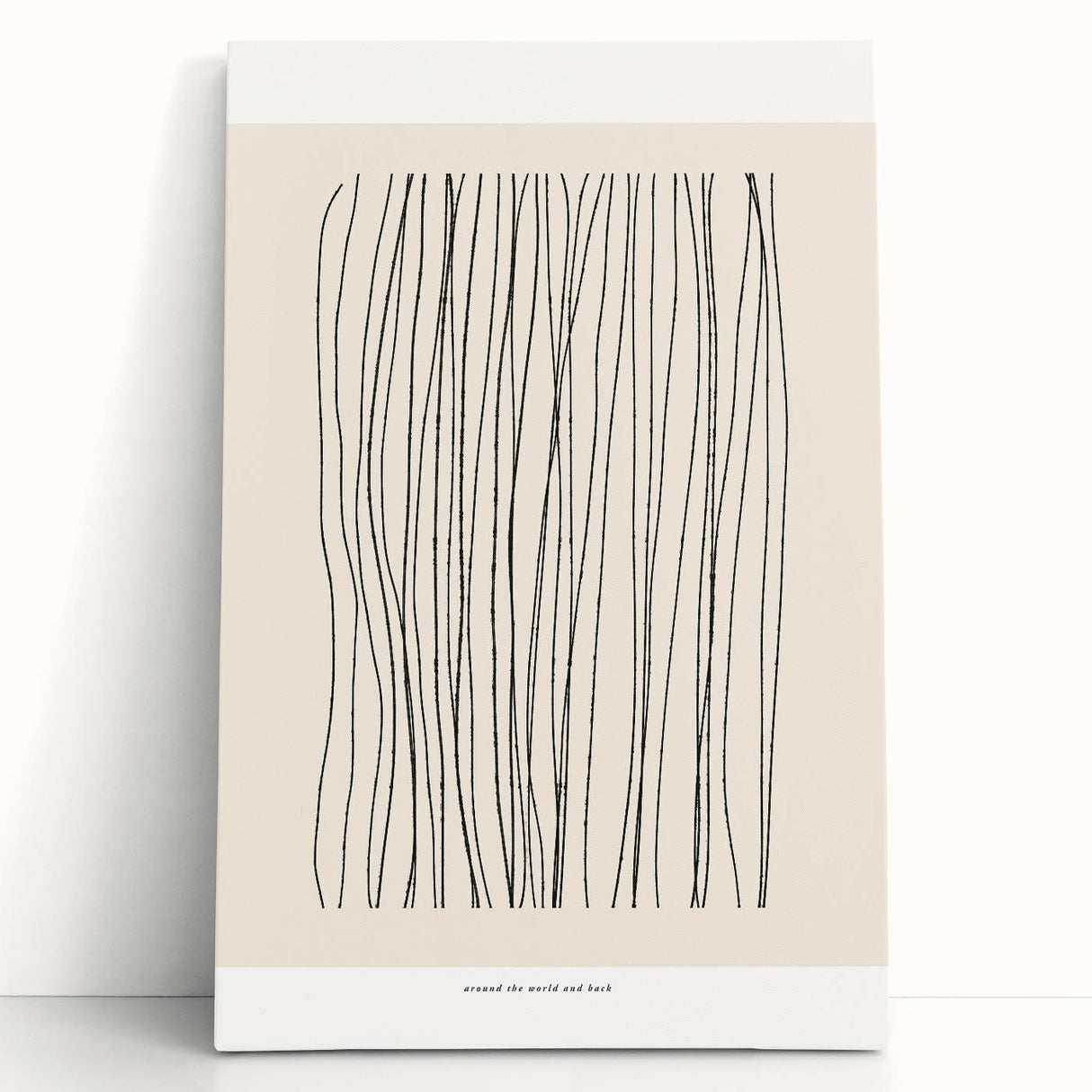 Abstract minimalist wall art collection on stretched canvas, featuring soft pastel colors and geometric shapes, leaning against a neutral background.