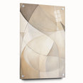 Abstract minimalist wall art design displayed in an acrylic glass frame, showcasing a contemporary aesthetic with a side view highlighting polished edges and pin mounts for modern decor.