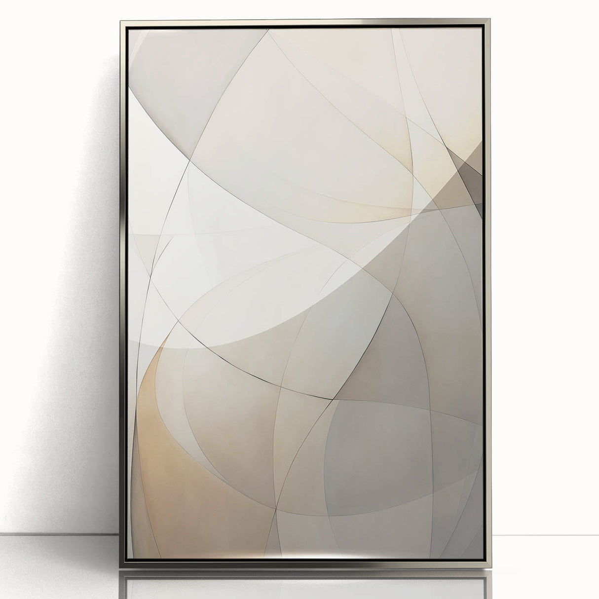 Framed abstract minimalist wall art collection showcasing a sleek silver design, perfect for modern home decor. Ideal for enhancing minimalist interiors and adding a touch of elegance.