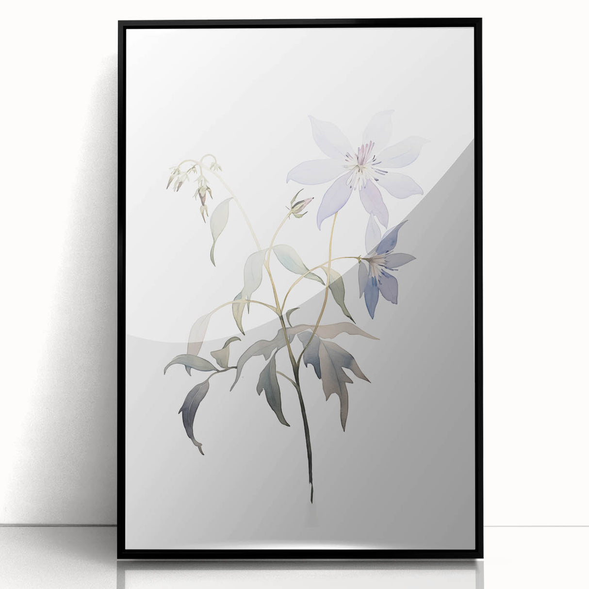 Framed acrylic wall art featuring an abstract minimalist design in black, showcasing geometric shapes and clean lines, perfect for modern home decor.