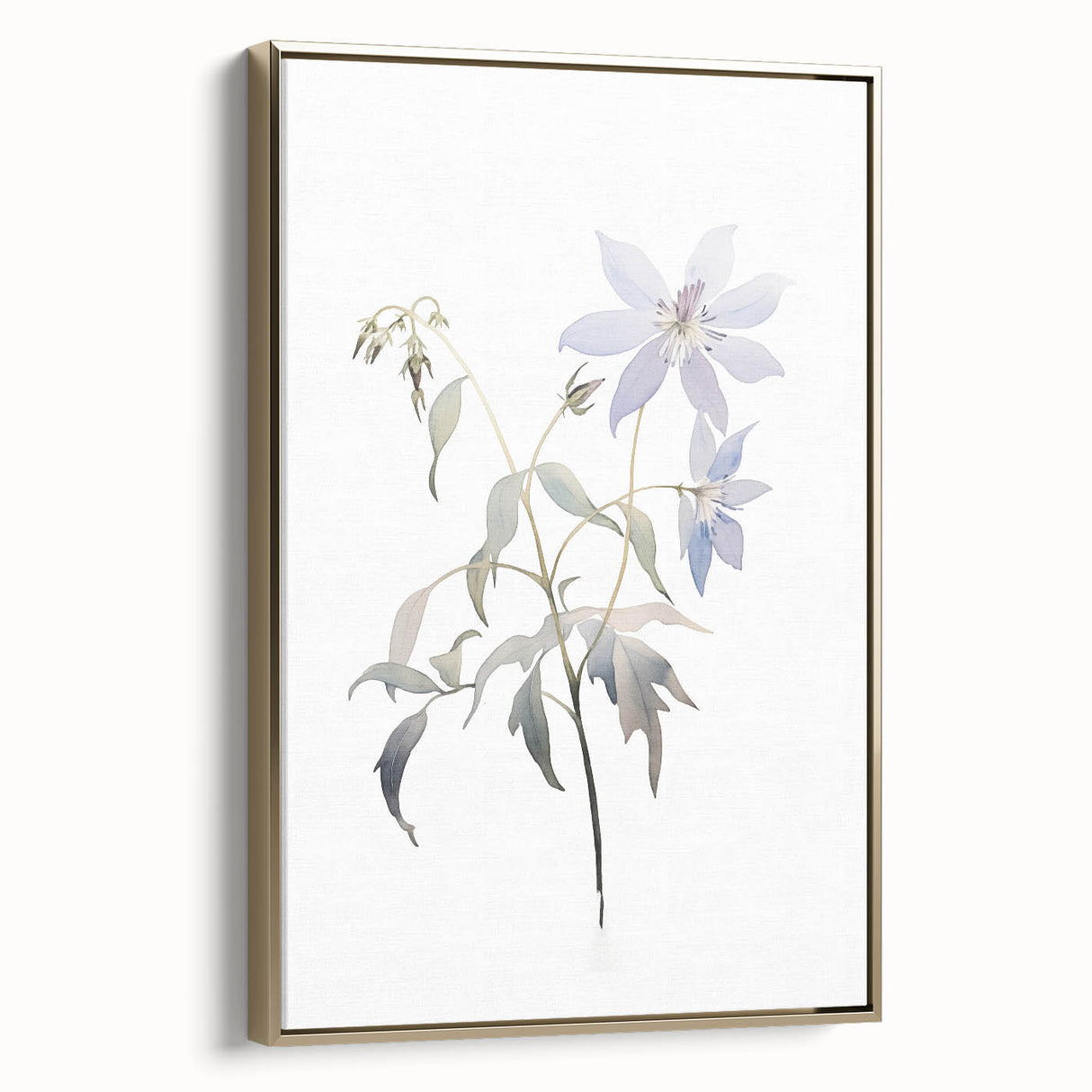 Framed canvas wall art showcasing an abstract minimalist design with gold accents, displayed in a stylish setting, ideal for modern home decor.
