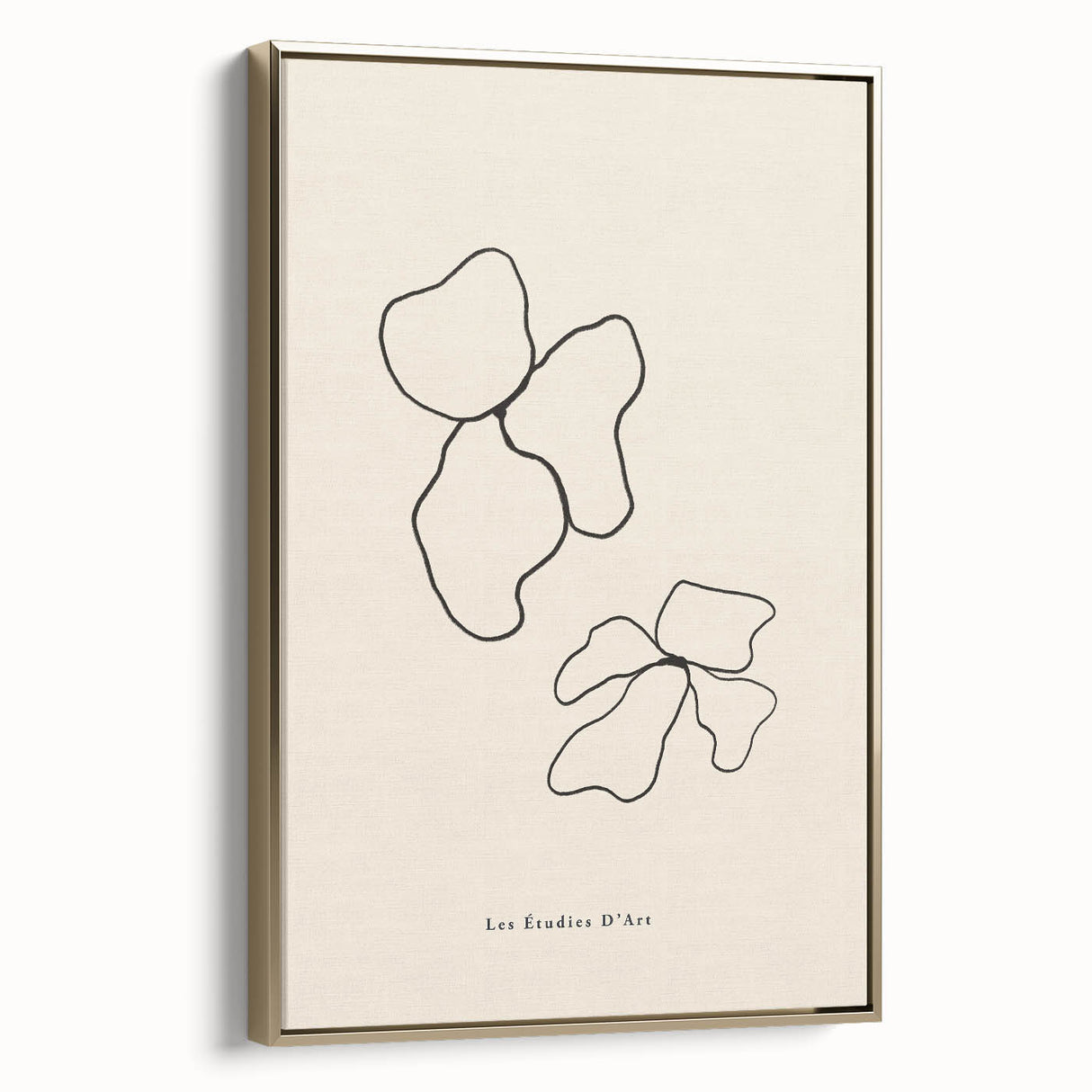 Framed abstract minimalist wall art featuring elegant gold accents on a textured canvas, displayed in a modern setting to enhance decor.