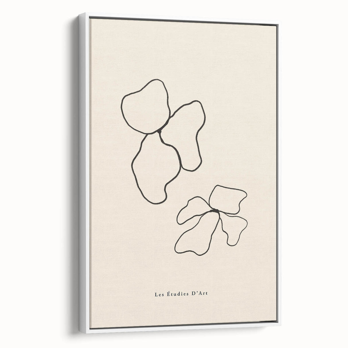 Framed abstract minimalist wall art showcasing soft pastel colors and geometric shapes, elegantly displayed in a white frame from a side view.
