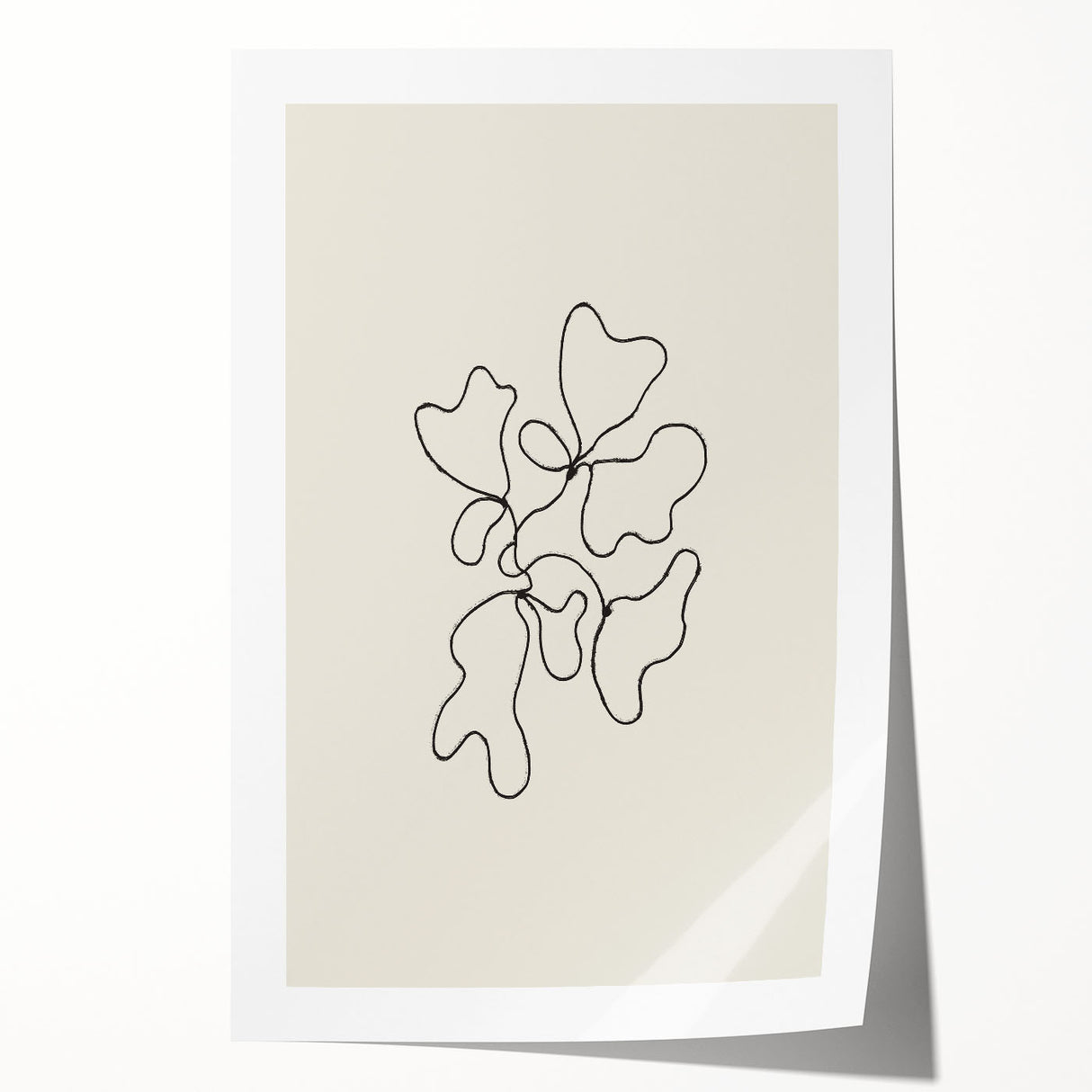 Abstract minimalist wall art design featuring soft pastel colors and geometric shapes, rolled and ready for display, perfect for modern home decor accents.