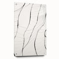 Abstract minimalist wall art collection displayed in an acrylic glass frame, featuring a side view showcasing colorful geometric patterns and mounting pins for easy installation.