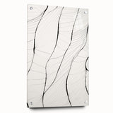 Abstract minimalist wall art collection displayed in an acrylic glass frame, featuring a side view showcasing colorful geometric patterns and mounting pins for easy installation.