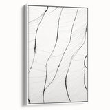 Framed canvas wall art showcasing an abstract minimalist design with soft white tones and geometric shapes, elegantly displayed in a contemporary setting.