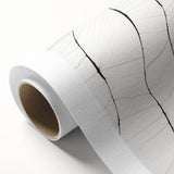 Abstract minimalist wall art design on rolled canvas, showcasing soft color gradients in blues and greens, elegantly packaged in a sturdy cardboard tube for protection.