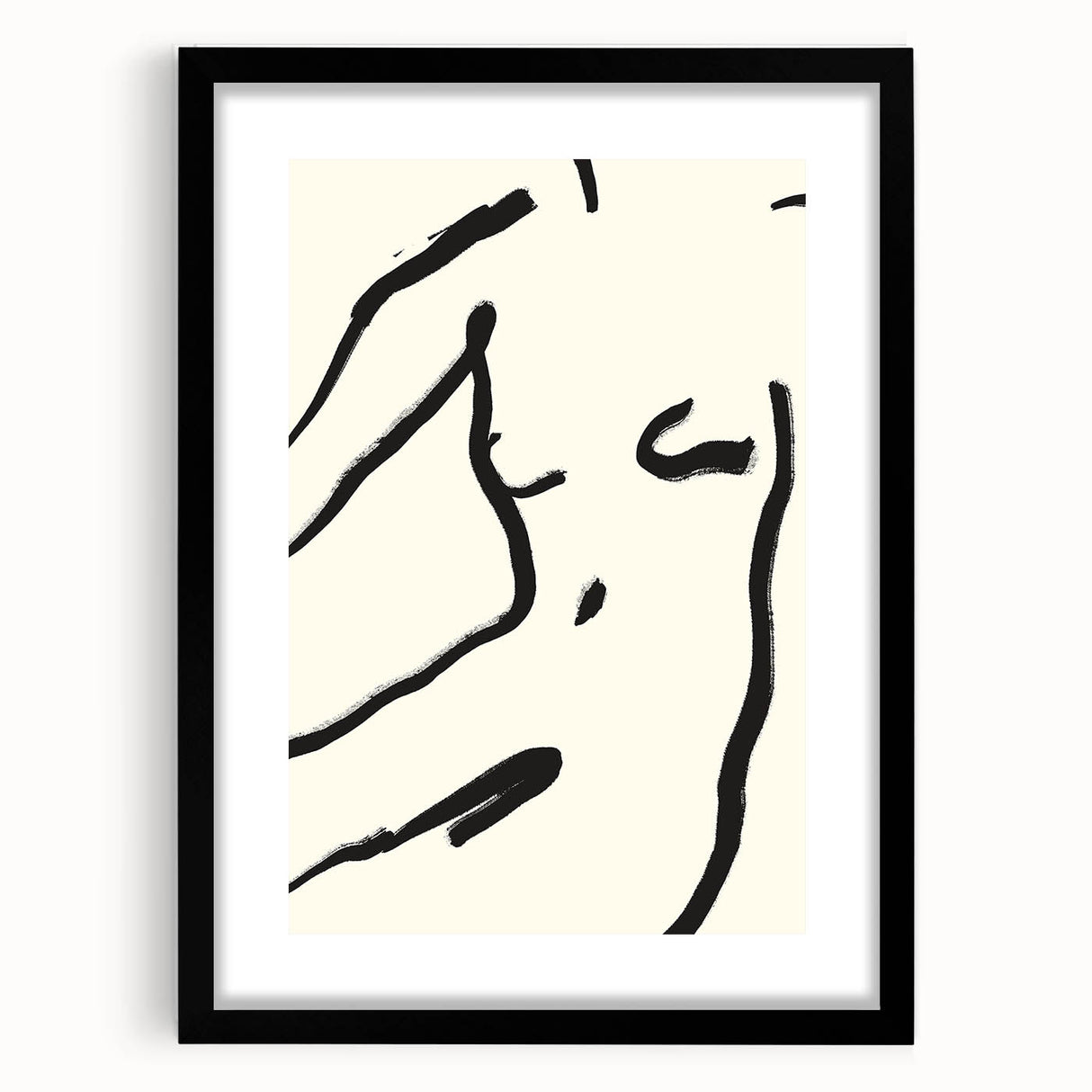 Black-framed minimalist wall art featuring an abstract design, elegantly displayed with a mat, perfect for modern home decor and interior styling.